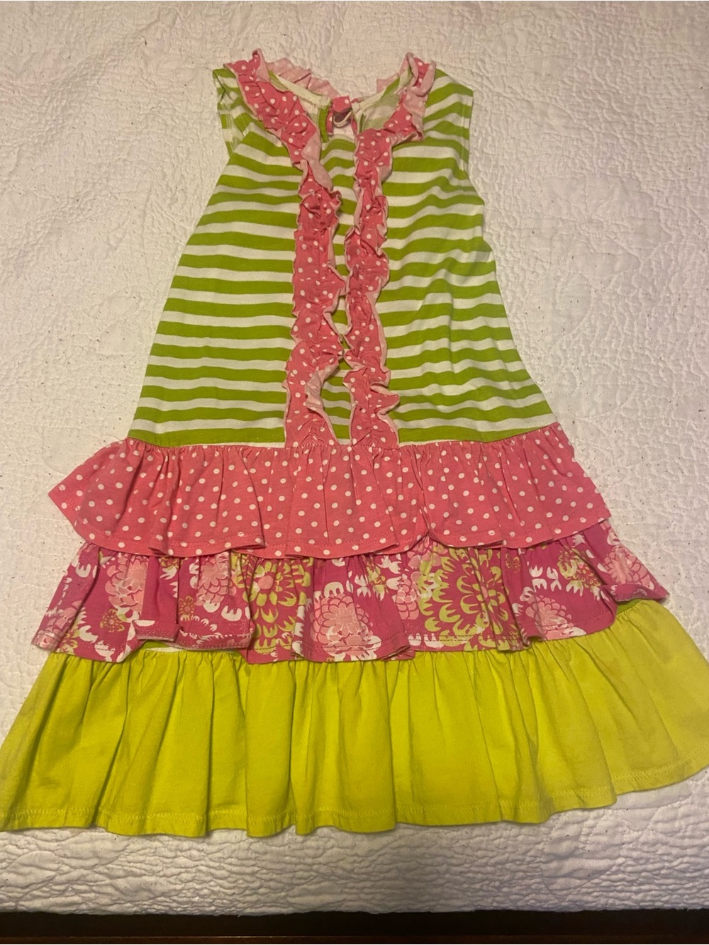 Jelly The Pug Pink & Lime Ruffle Tiered Dress